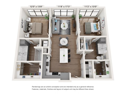 a 3 bedroom floor plan with a bathroom and a living room